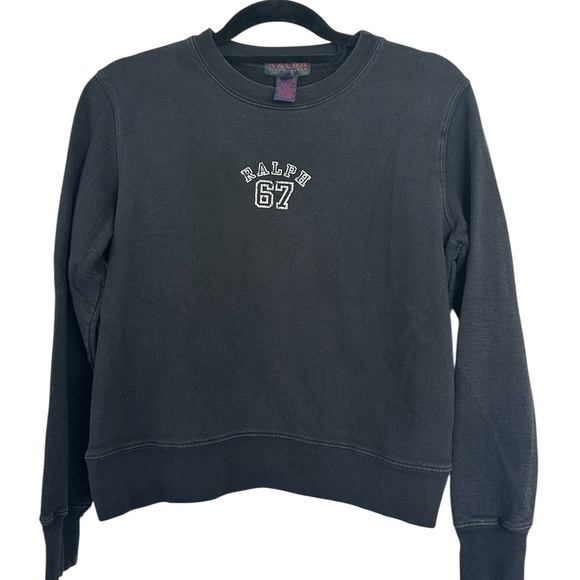 Vintage Ralph Lauren Black Crewneck Pullover Sweatshirt S USA Made Varsity Y2K - Picture 1 of 6